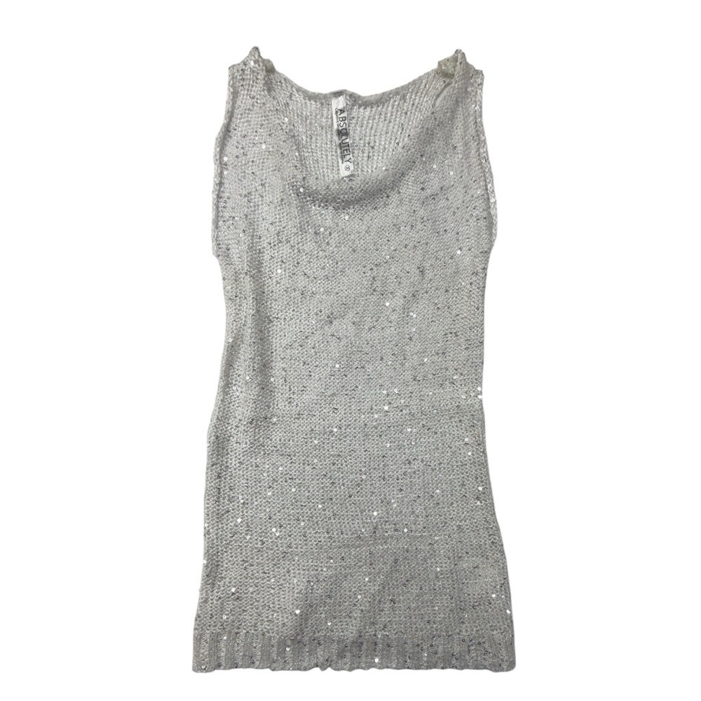 Absolutely Sequin Sweater Tank Top White/Silver Size Medium